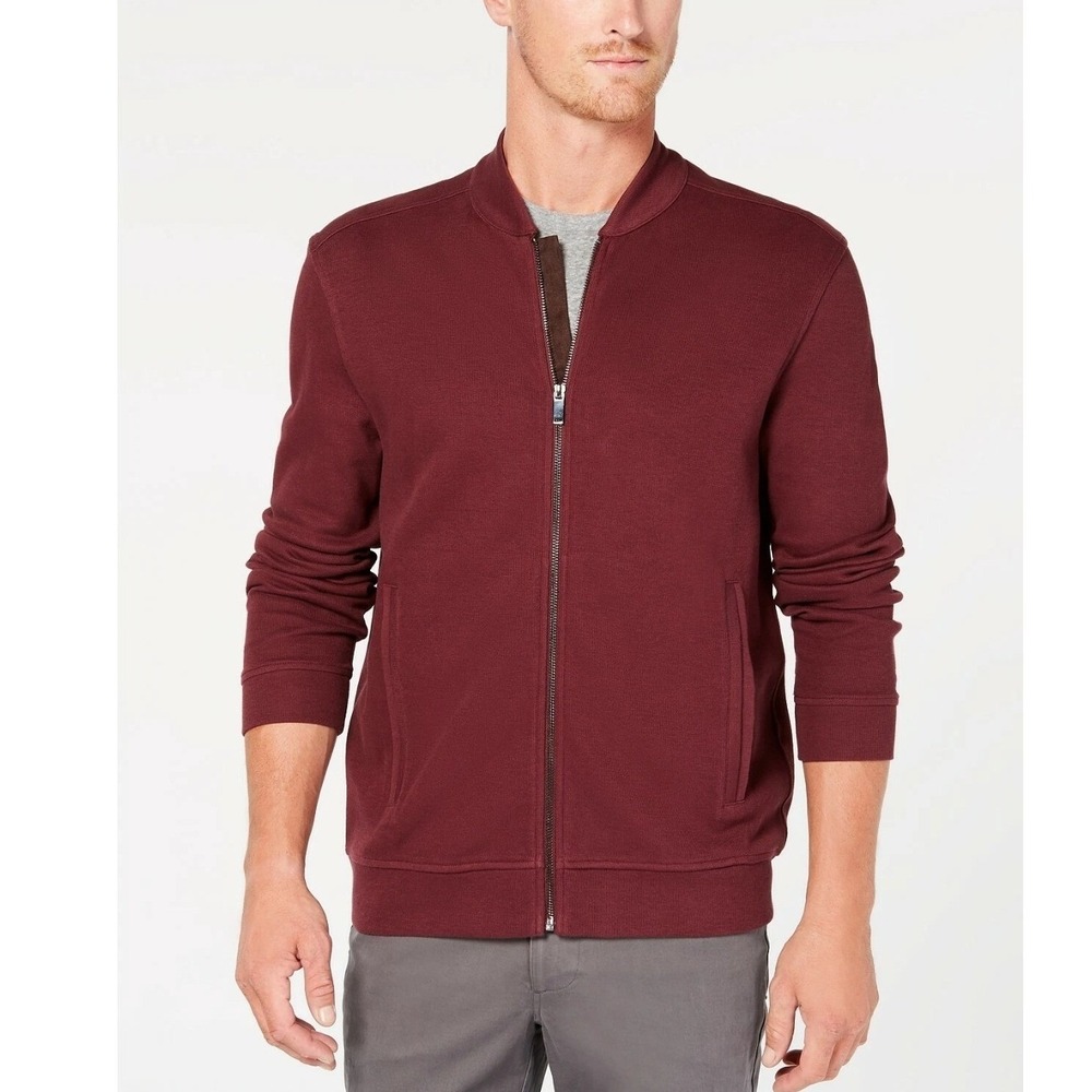 Tasso Elba Men's Red Long-Sleeve Full-Zip Up Cotton Ribbed Jacket Size‎ XXL